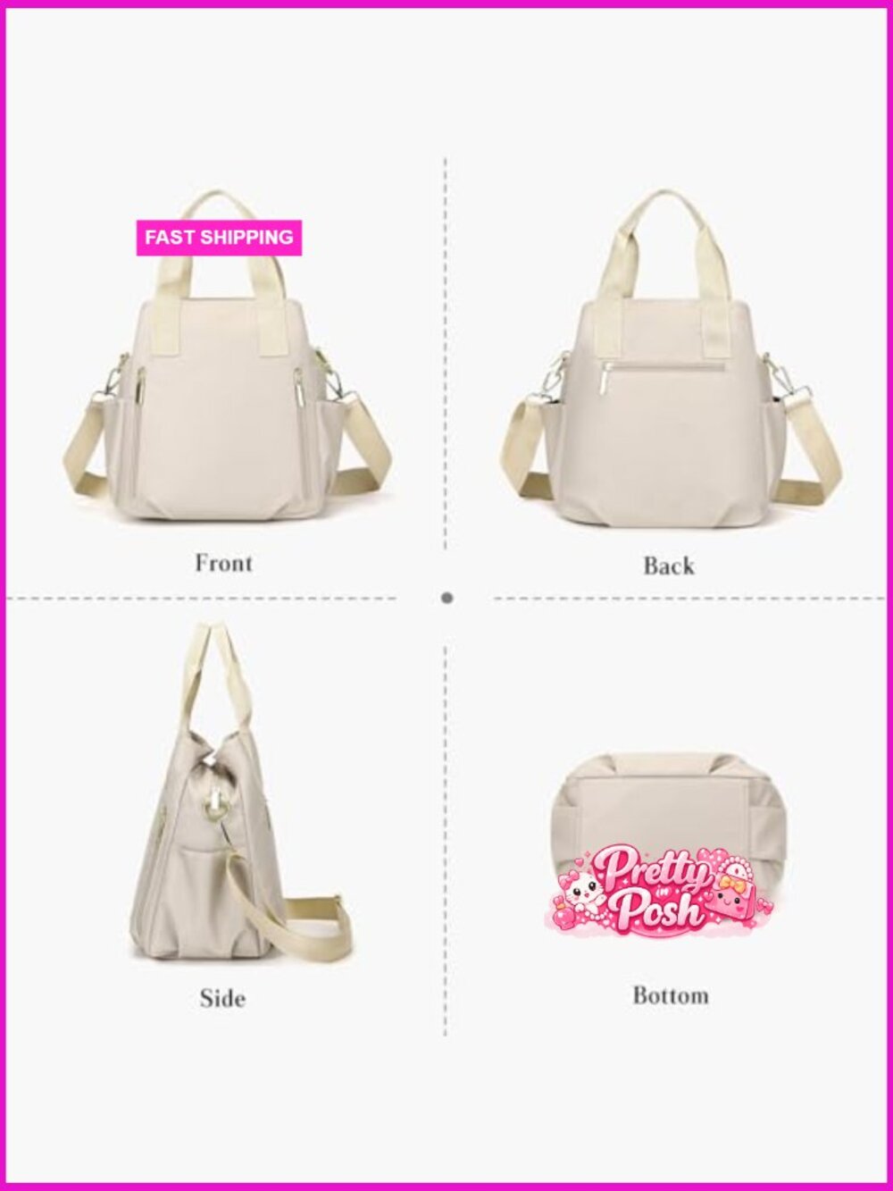 Waterproof Nylon Crossbody Bag with Multi Pockets Top Handle - Picture 6 of 6